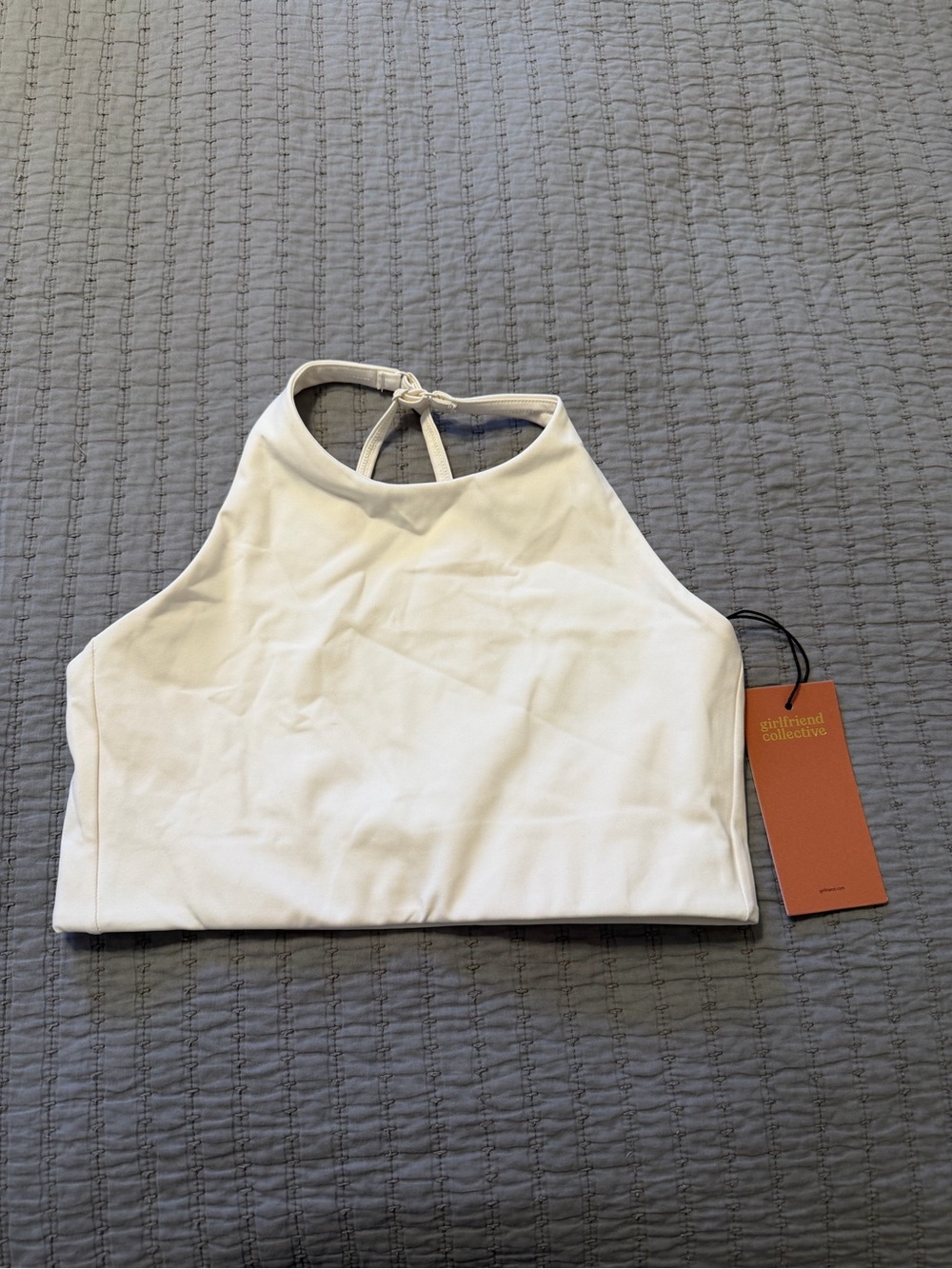 Girlfriend Collective White Halter Sports Bra Top